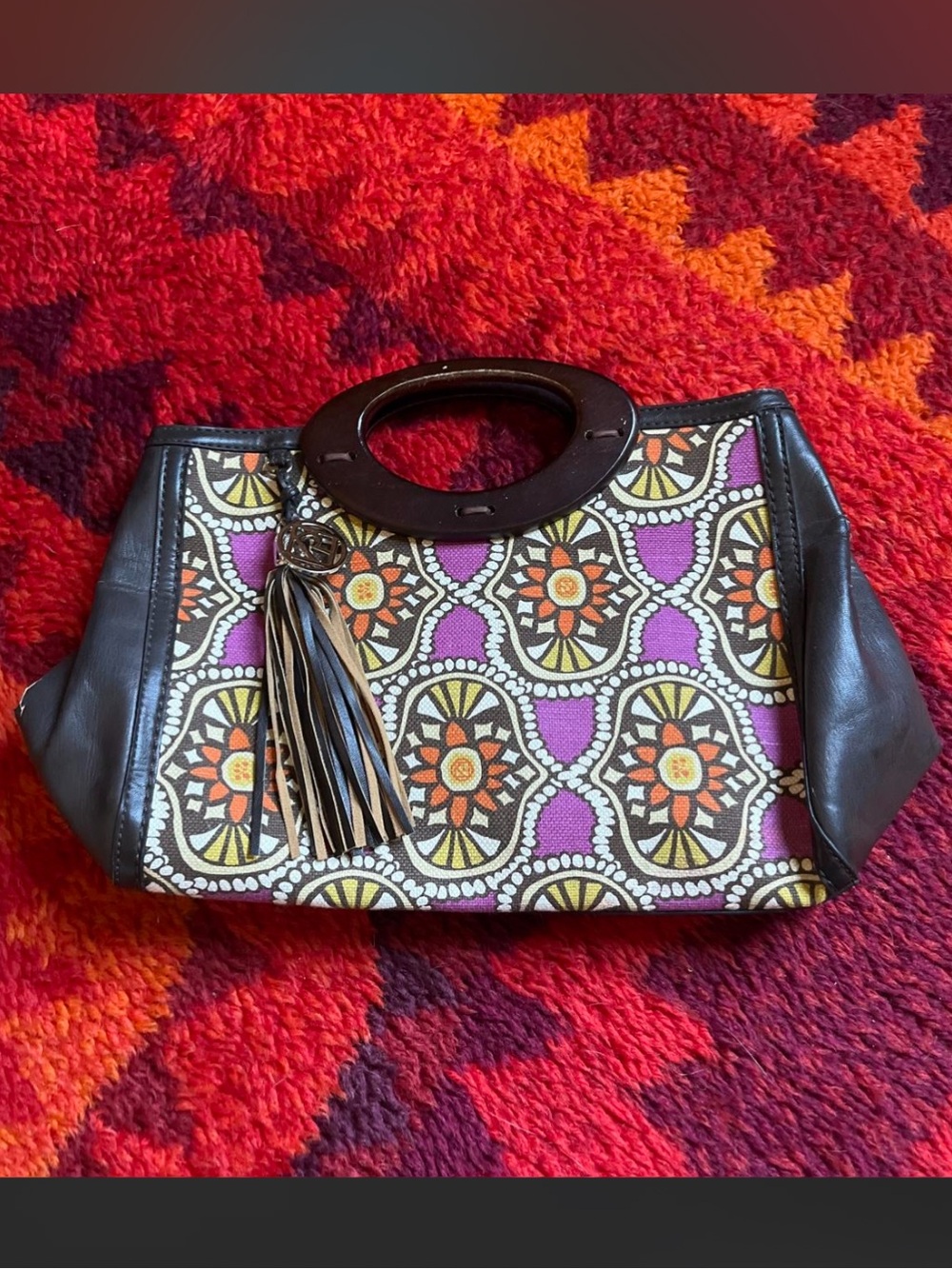 RELIC purple, green, & orange tote bag with faux leather